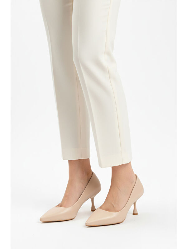 Bej Süet Kadın İnce Kısa Topuklu Abiye Ayakkabı 695033 Z - Görsel 2