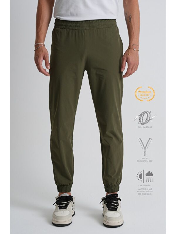 Shooter Sportswear Haki  Erkek Eşofman Alt Paça Lastikli Beli Bağcıklı Fermuarlı Cepli Standart Kalıp
