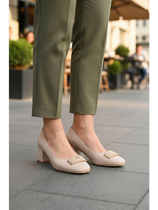 Bej Cilt Kalın Topuklu Kadın Abiye Ayakkabı 695039 Z - Görsel 4