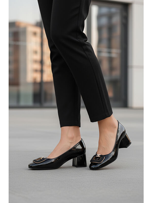 Siyah Rugan Kalın Topuklu Kadın Abiye Ayakkabı 695040 Z - Görsel 4