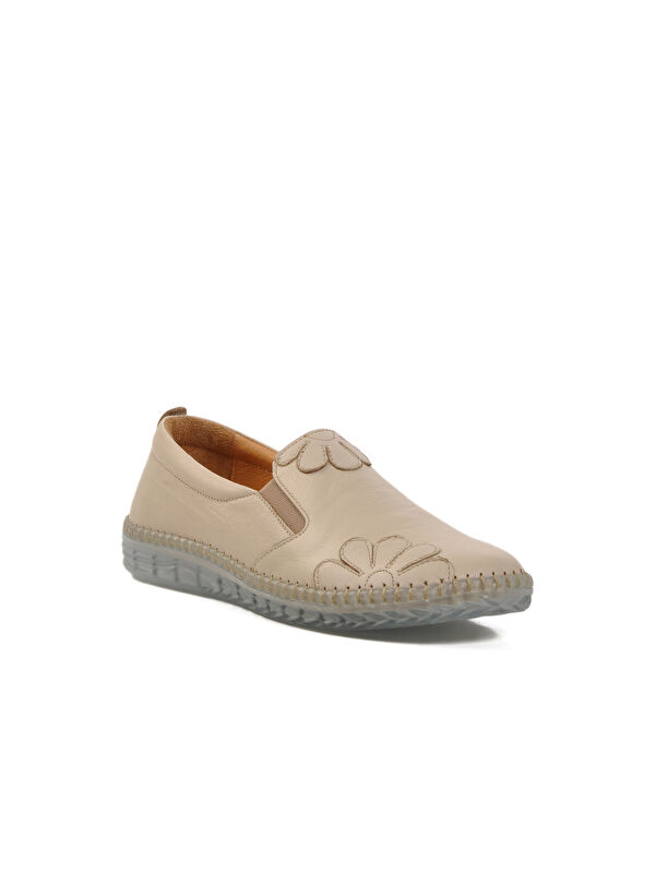 Bej Hakiki Deri Kadın Casual Ayakkabı 04035 Z - Görsel 4