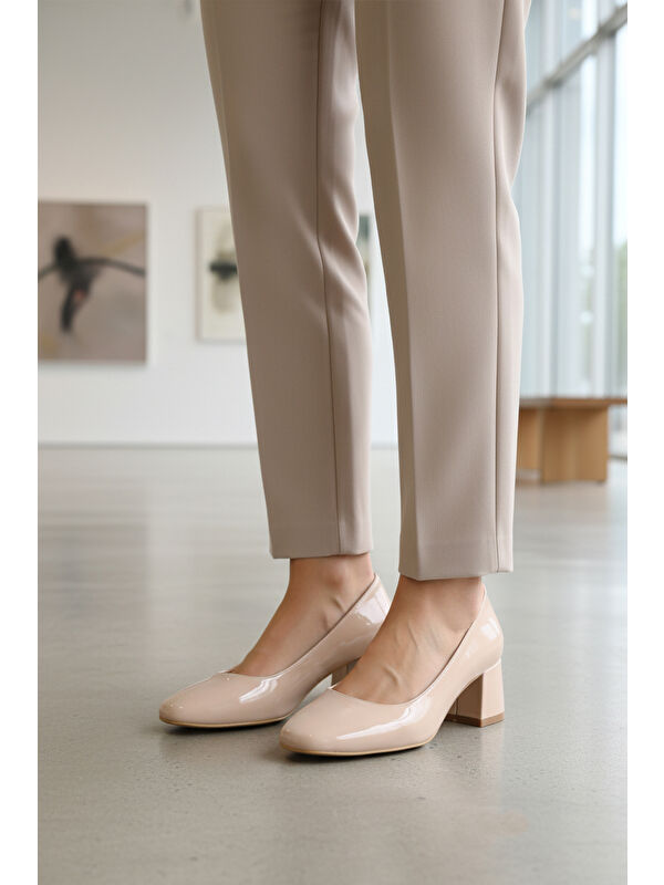 Bej Rugan Kalın Topuklu Kadın Abiye Ayakkabı 695042 Z - Görsel 4