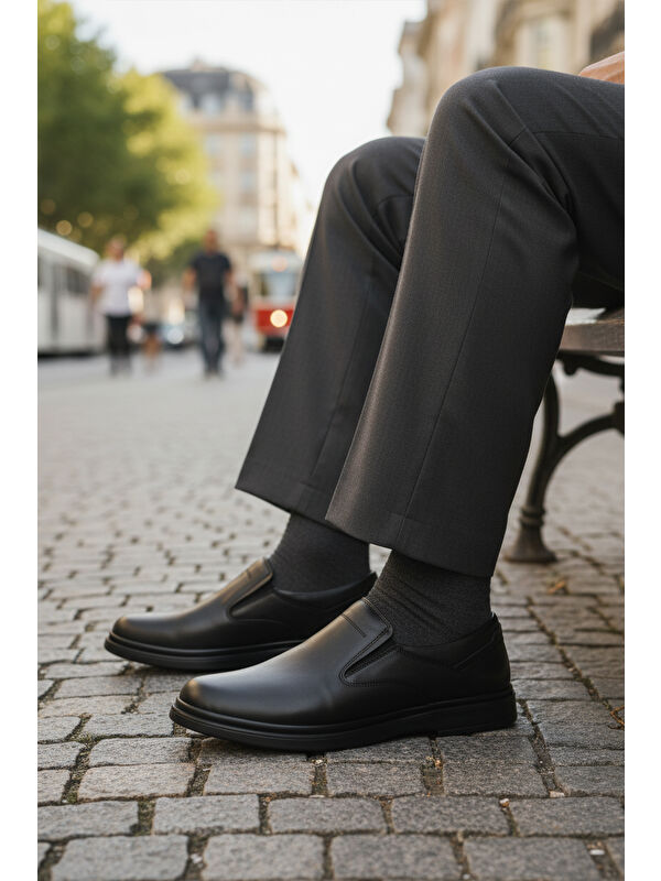 Siyah Hakiki Deri Erkek Casual Ayakkabı DSN 2026 M - Görsel 4