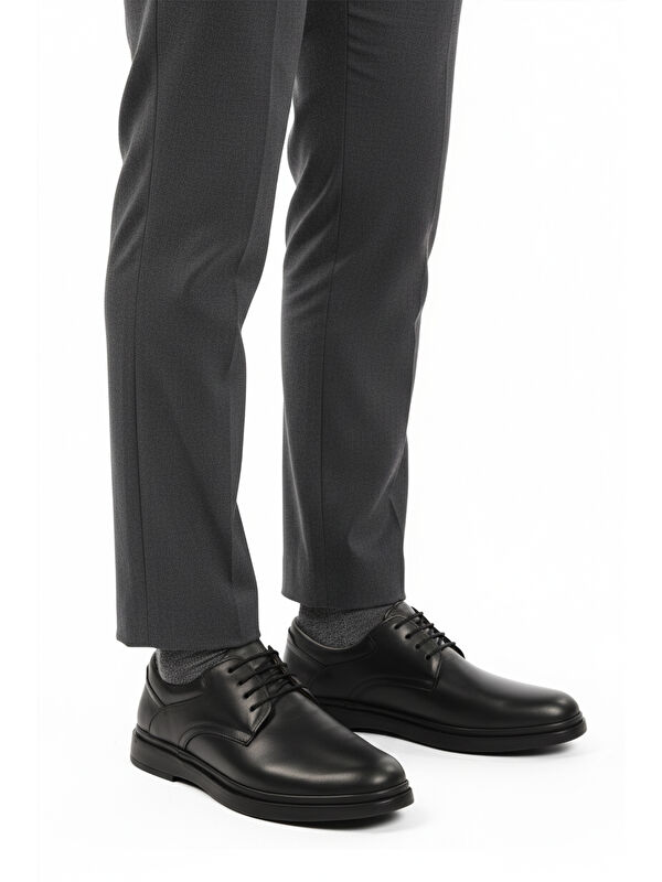 Siyah Hakiki Deri Erkek Casual Ayakkabı DSN 2027 M - Görsel 2