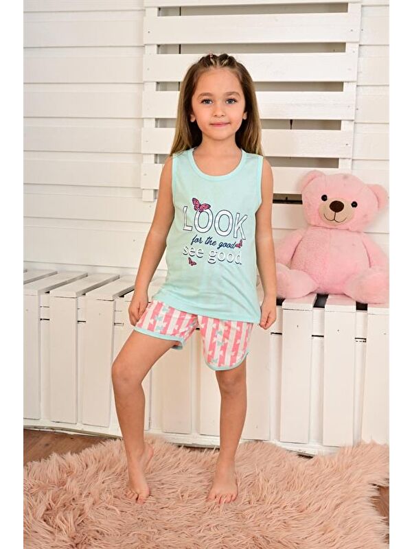 Vitmo Kız Çocuk Askılı Pijama Takımı Look See Good Mint