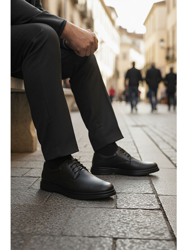 Siyah Hakiki Deri Erkek Casual Ayakkabı DSN 2027 M - Görsel 4
