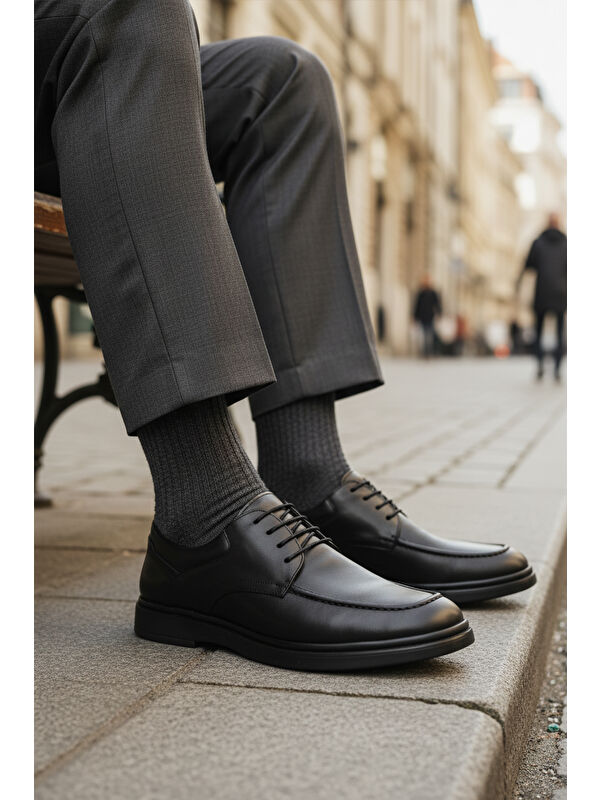 Siyah Hakiki Deri Erkek Casual Ayakkabı DSN 2032 M - Görsel 4