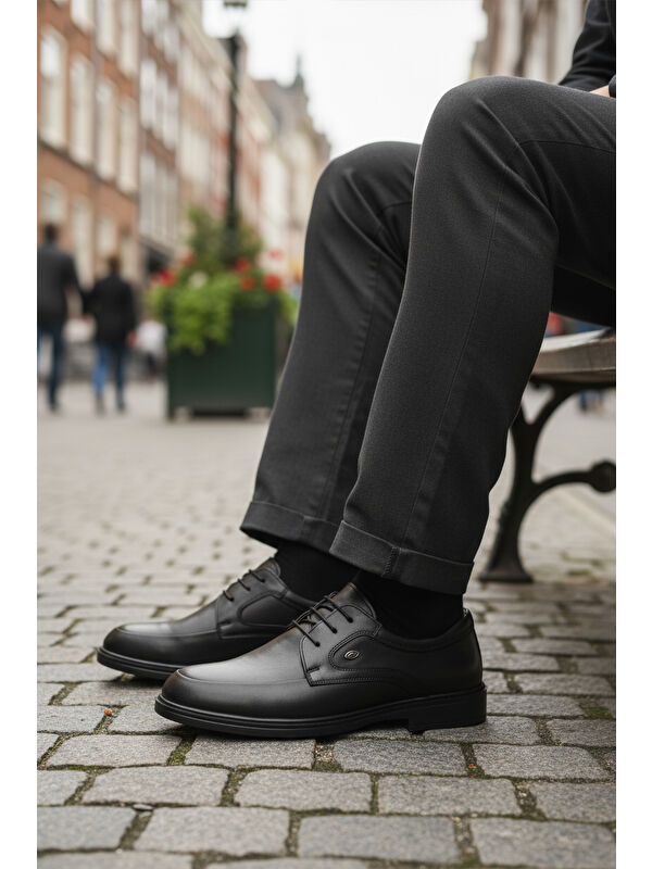 Siyah Hakiki Deri Erkek Casual Ayakkabı DSN 2037 M - Görsel 4