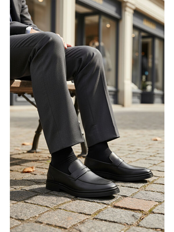 Siyah Hakiki Deri Erkek Casual Ayakkabı DSN 2033 M - Görsel 4