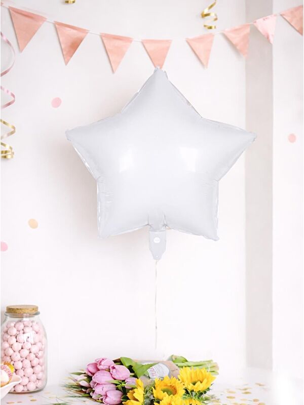 Parti Adresi Beyaz Yıldız Folyo Balon 45 cm
