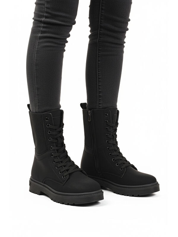 Siyah Nubuk İçi Polarlı Fermuarlı Uzun Kaymaz Taban Kadın Bot 23002 Z - Görsel 2