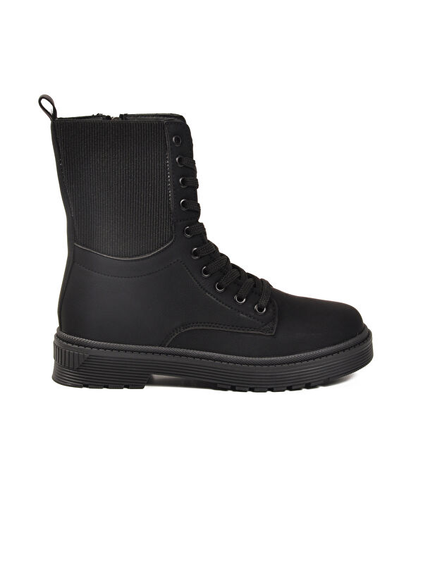 Siyah Nubuk İçi Polarlı Fermuarlı Uzun Kaymaz Taban Kadın Bot 23002 Z - Görsel 3