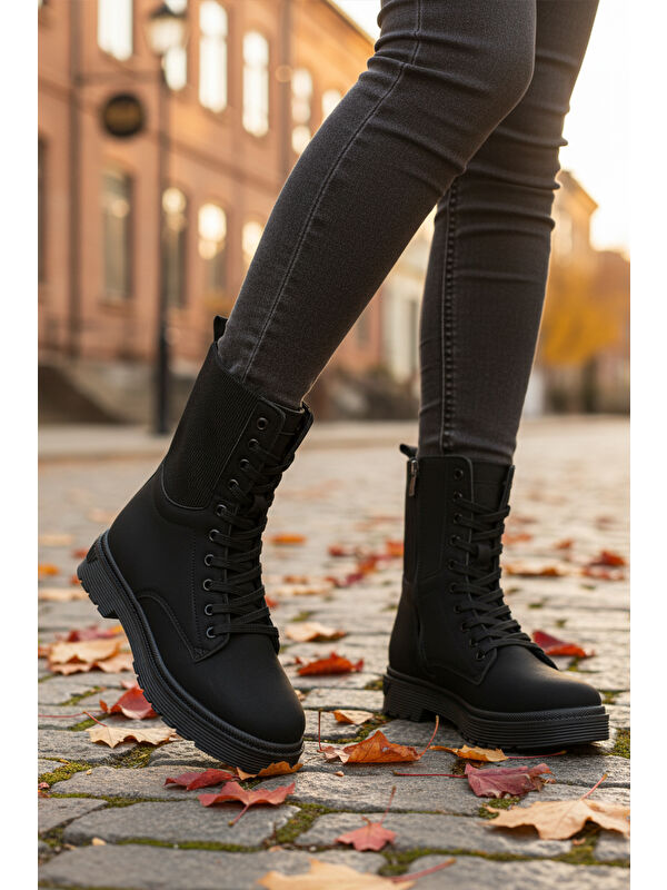 Siyah Nubuk İçi Polarlı Fermuarlı Uzun Kaymaz Taban Kadın Bot 23002 Z - Görsel 4