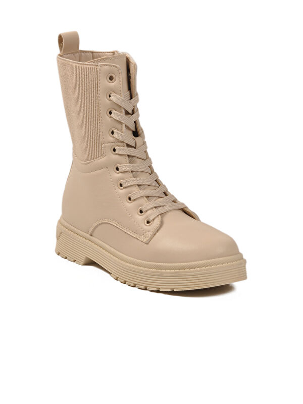 Bej İçi Polarlı Fermuarlı Uzun Kaymaz Taban Kadın Bot 23002 Z - Görsel 4