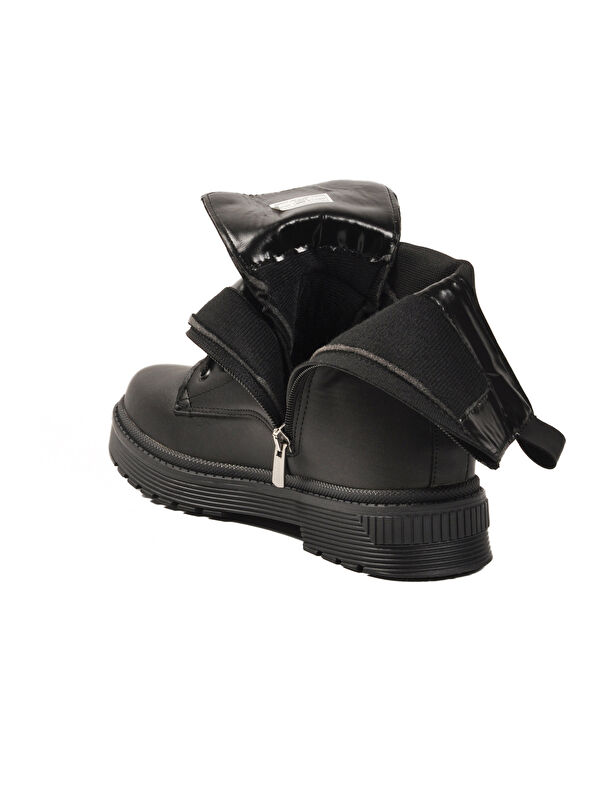 Siyah İçi Polarlı Fermuarlı Uzun Kaymaz Taban Kadın Bot 23002 Z - Görsel 5