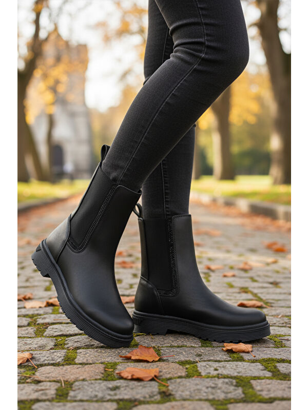 Siyah Bilekten Esnek Uzun İçi Polarlı Kaymaz Taban Kadın Bot 23012 Z - Görsel 4