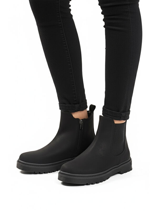 Siyah Nubuk İçi Polarlı Fermuarlı Kaymaz Kadın Bot 24071 Z - Görsel 2