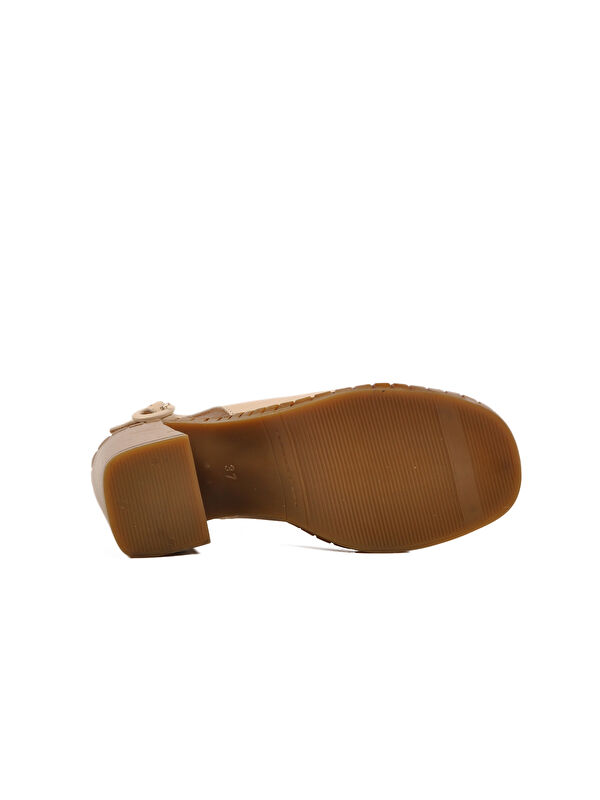 Bej Hakiki Deri Kadın Topuklu Sandalet 2511902Y Z - Görsel 6