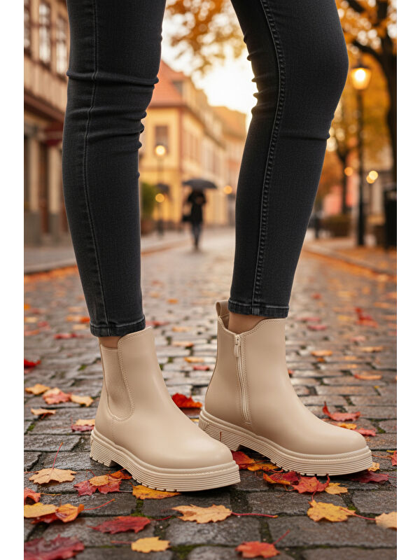 Bej İçi Polarlı Fermuarlı Kaymaz Kadın Bot 24071 Z - Görsel 4