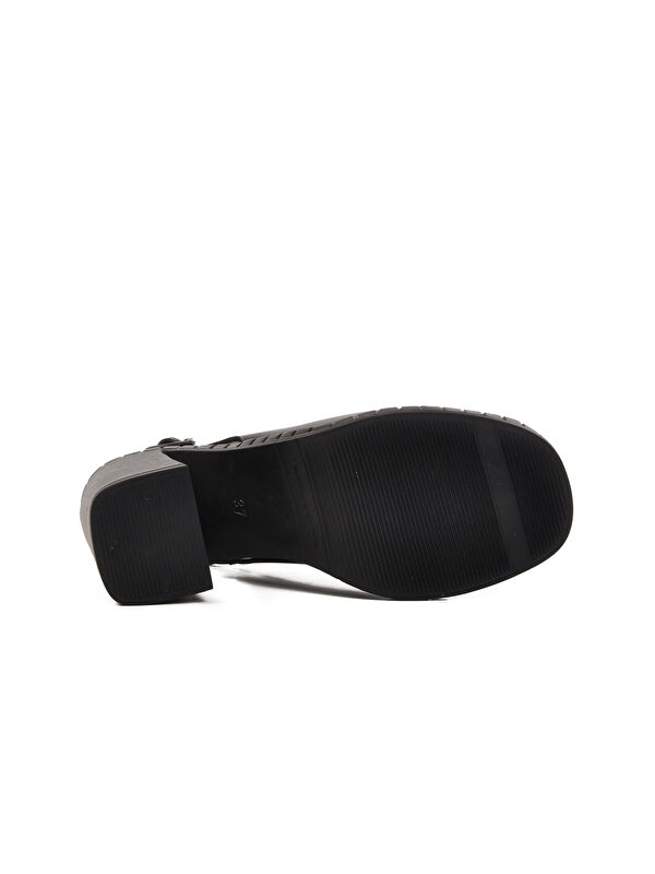 Siyah Hakiki Deri Kadın Topuklu Sandalet 2511902Y Z - Görsel 6