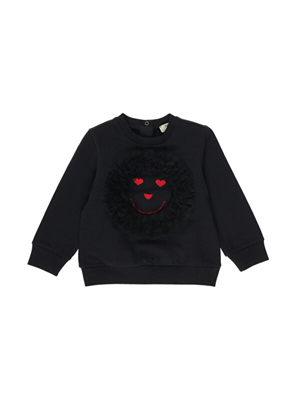 Panço Kız Bebek Nakış Detaylı Siyah Sweatshirt