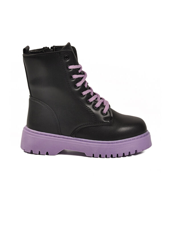 Siyah Mor İçi Polarlı Bağcıklı Fermuarlı Kaymaz Kız Çocuk Bot Dale 05 F - Görsel 3