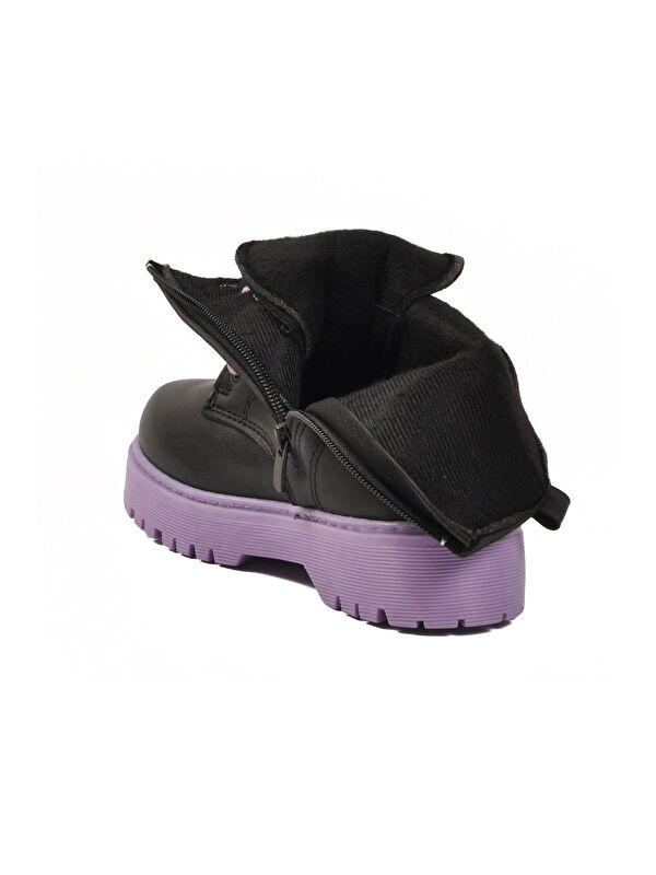 Siyah Mor İçi Polarlı Bağcıklı Fermuarlı Kaymaz Kız Çocuk Bot Dale 05 F - Görsel 5