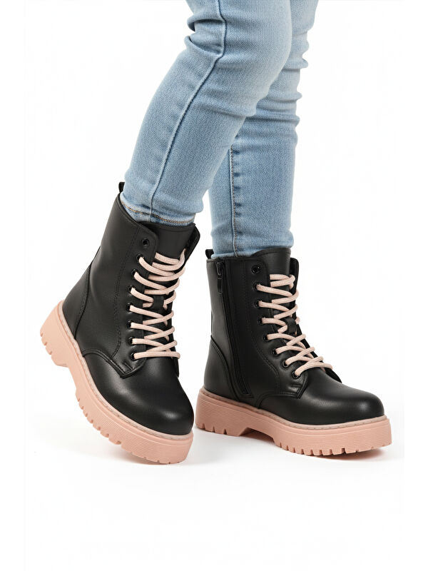 Siyah Pudra İçi Polarlı Bağcıklı Fermuarlı Kaymaz Kız Çocuk Bot Dale 05 F - Görsel 2