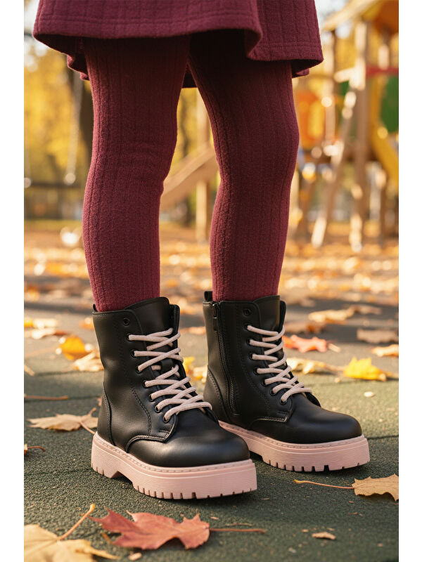 Siyah Pudra İçi Polarlı Bağcıklı Fermuarlı Kaymaz Kız Çocuk Bot Dale 05 F - Görsel 4