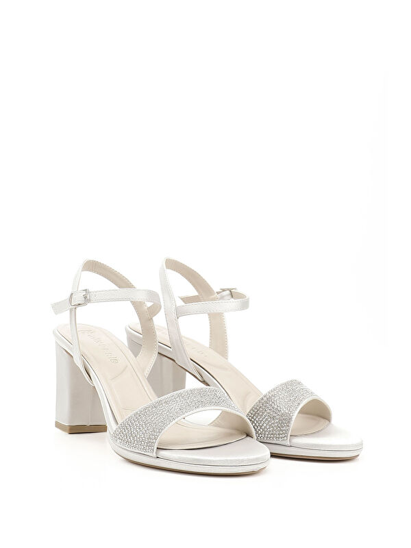 Kadın GÜMÜŞ Taşlı Bilekten Bağlı Platform Topuklu Sandalet - Görsel 3
