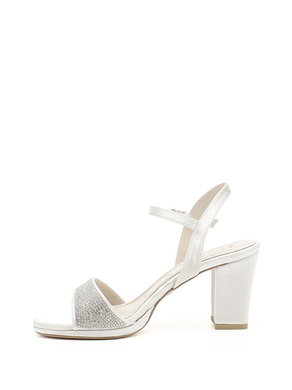 Kadın GÜMÜŞ Taşlı Bilekten Bağlı Platform Topuklu Sandalet - Görsel 4