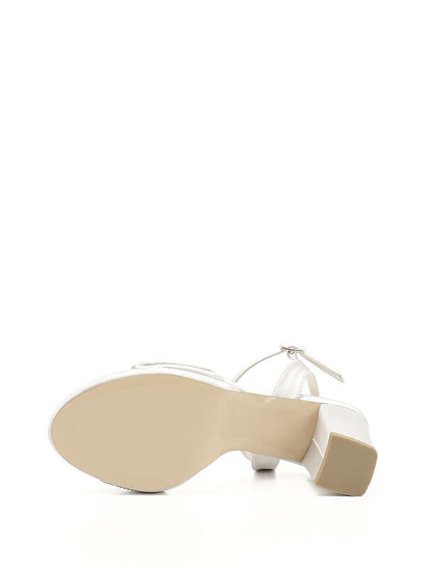 Kadın GÜMÜŞ Taşlı Bilekten Bağlı Platform Topuklu Sandalet - Görsel 5