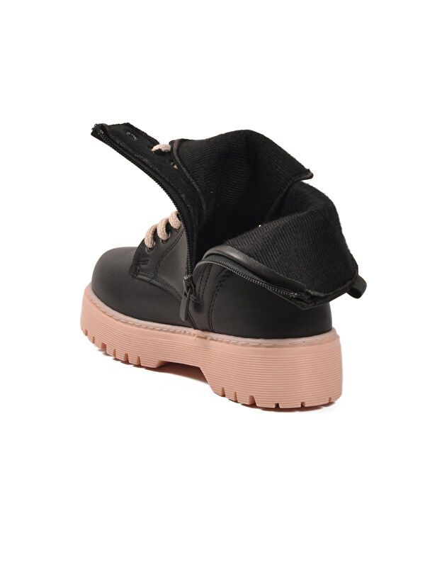 Siyah Pudra İçi Polarlı Bağcıklı Fermuarlı Kaymaz Kız Çocuk Bot Dale 05 F - Görsel 5