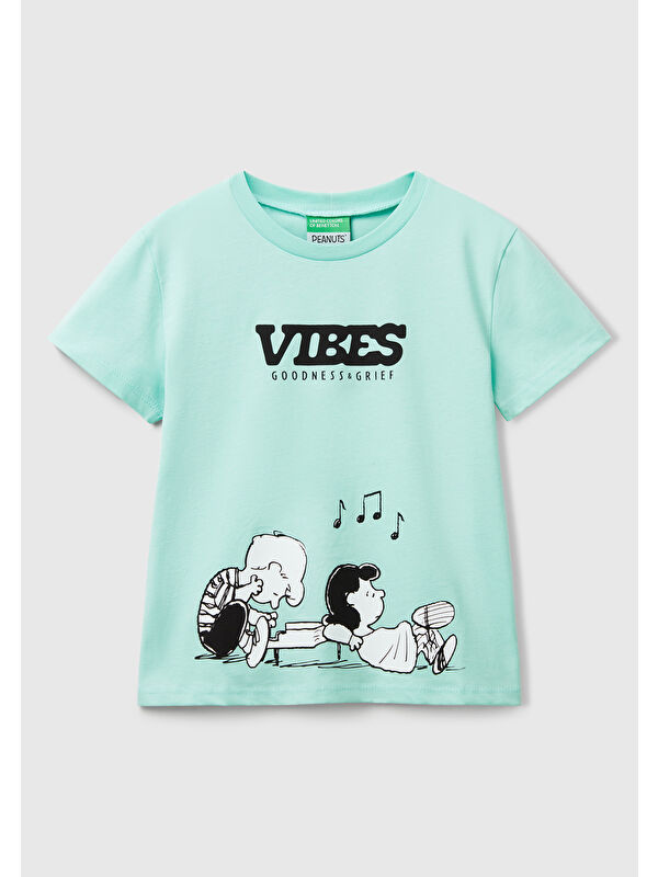 United Colors Of Benetton Kız Çocuk Su Yeşili Peanuts Baskılı Tişört
