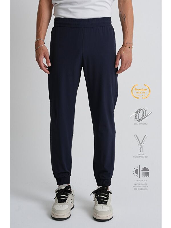 Shooter Sportswear Lacivert  Erkek Eşofman Alt Paça Lastikli Beli Bağcıklı Fermuarlı Cepli Standart Kalıp