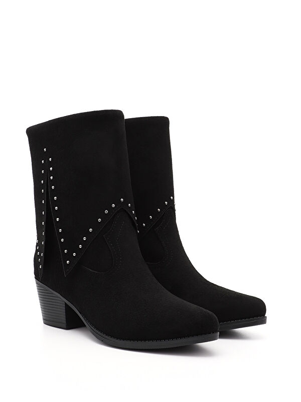 Kadın KOYU SİYAH Sivri Burun Kalın Topuklu Kovboy Çizme - Görsel 3