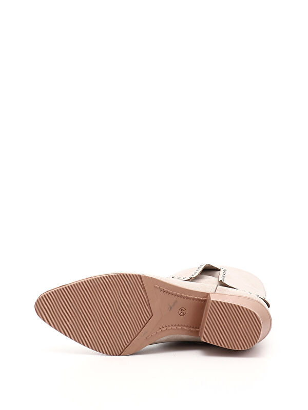 Kadın BEJ Sivri Burun Kalın Topuklu Kovboy Çizme - Görsel 5