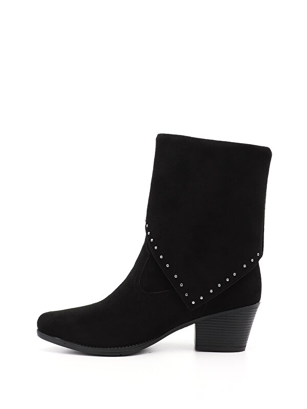 Kadın KOYU SİYAH Sivri Burun Kalın Topuklu Kovboy Çizme - Görsel 4