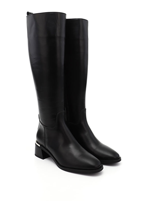 Kadın AÇIK SİYAH Platinum Fermuarlı Kalın Topuklu Hakiki Deri Çizme - Görsel 3