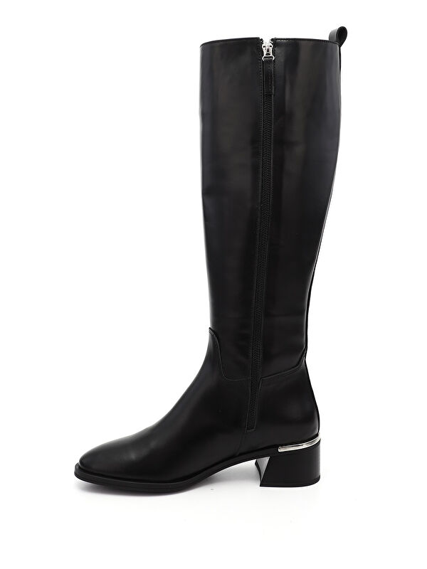 Kadın AÇIK SİYAH Platinum Fermuarlı Kalın Topuklu Hakiki Deri Çizme - Görsel 4