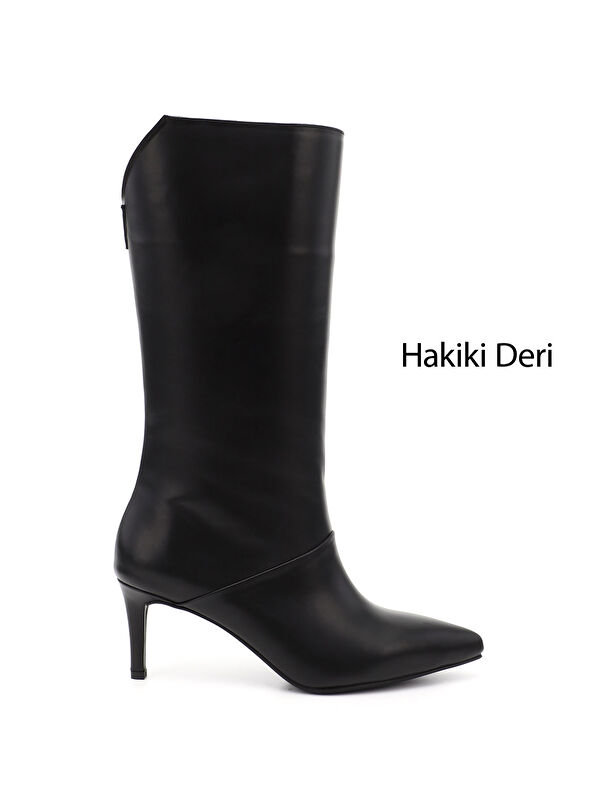 Kadın AÇIK SİYAH Platinum Fermuarlı İnce Topuklu Hakiki Deri Çizme - Görsel 2