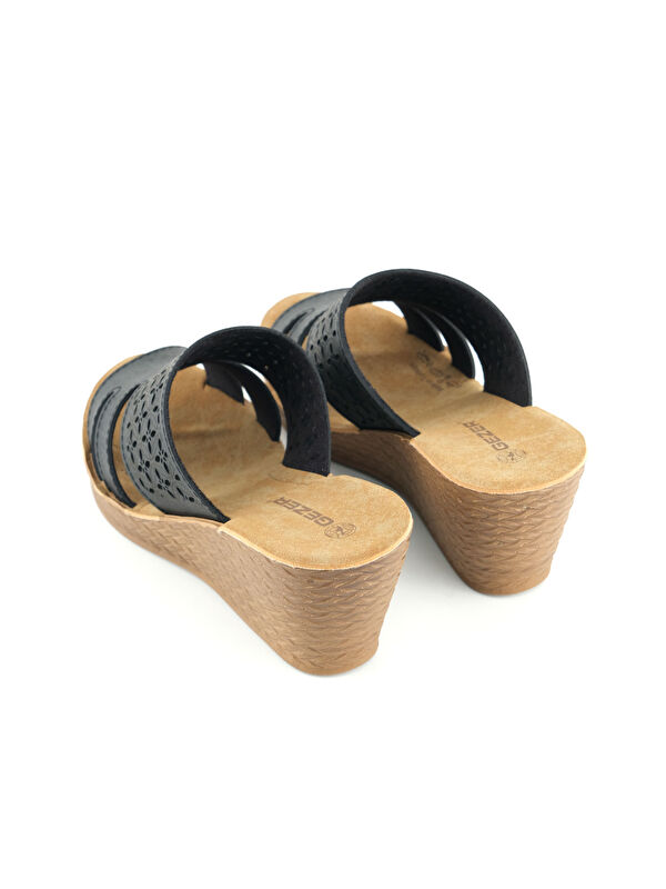 Kadın Yazlık Suni Deri Rahat Taban Lazer Kesim Tasarım Yüksek Topuk Günlük Terlik - Görsel 5