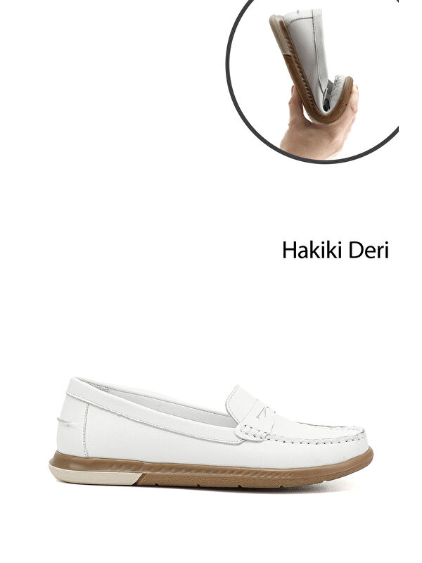 GÖNDERİ(R) Kadın BEYAZ-AÇIK GRİ Rok Hakiki Deri Comfort Loafer