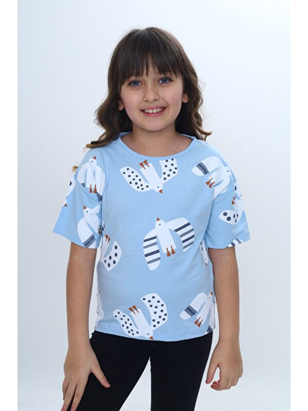Toontoykids Kız Çocuk Baskılı Bisiklet Yaka Kısa Kollu Tişört 24981