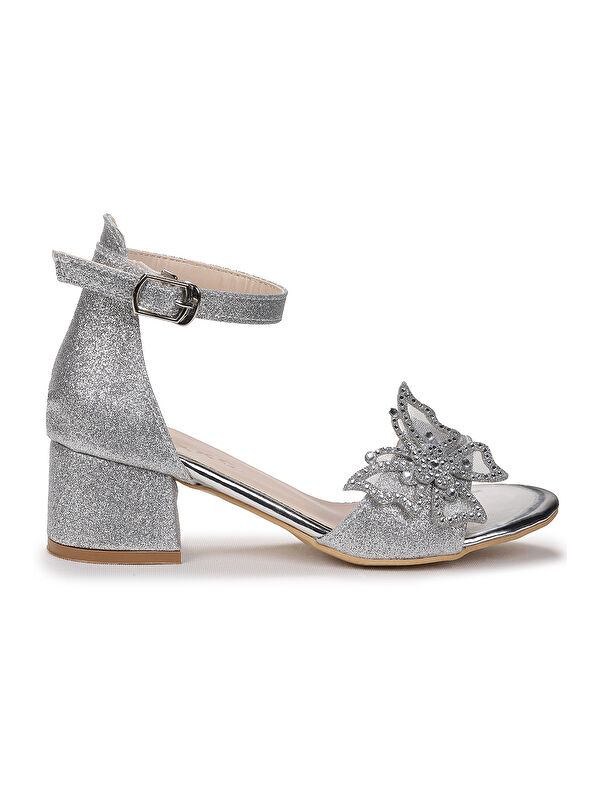 Zete Kum Simli Kız Çocuk 4 Cm Topuklu Sandalet Abiye Ayakkabı - Görsel 4