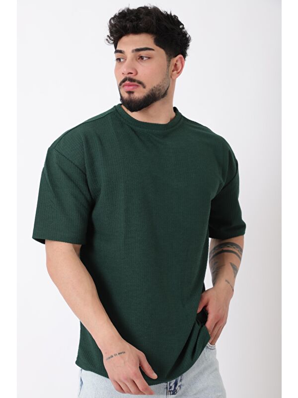 Stilkombin Petekli Model Bisiklet Yaka Oversize Tişört STU-2468_30462
