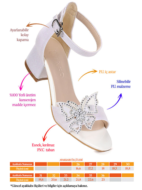 Zete Kum Simli Kız Çocuk 4 Cm Topuklu Sandalet Abiye Ayakkabı - Görsel 3