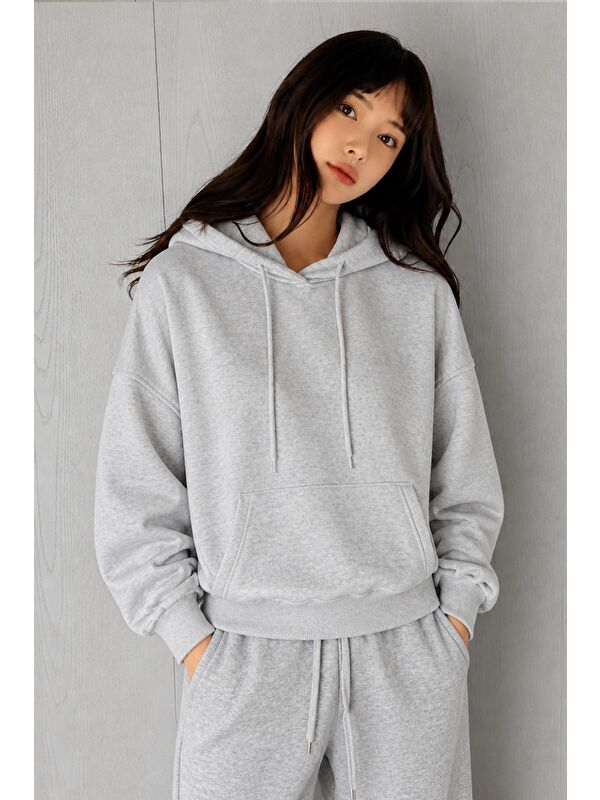 Tarz Cool Kadın Oversize Kapüşonlu Sweatshirt Rahat Kalıp Günlük Basic Hoodie