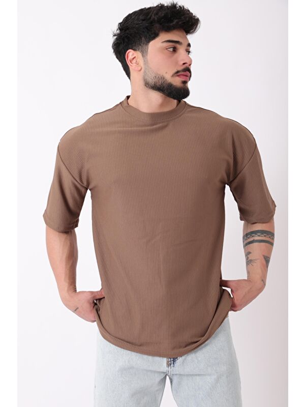 Stilkombin Çizgili Oversize Bisiklet Yaka %100 Pamuk Tişört STU-2452_30463