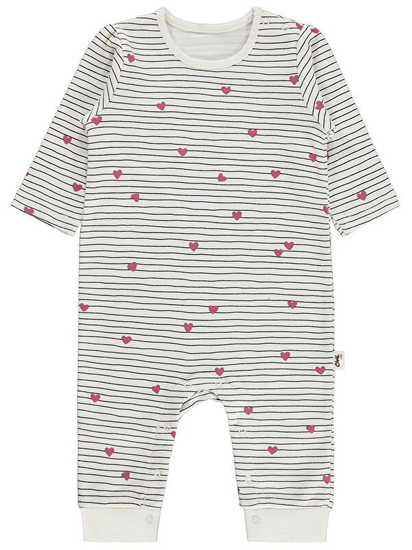Civil Baby Çizgi Kalp 6-18 Ay Tulum - Ekru 12-18 Ay